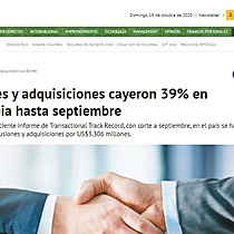 Fusiones y adquisiciones cayeron 39% en Colombia hasta septiembre